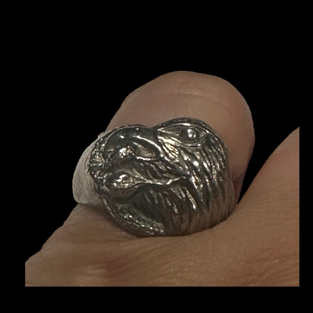 Vintage Silver Men's Biker Eagle Head  And Talon Pinky Ring